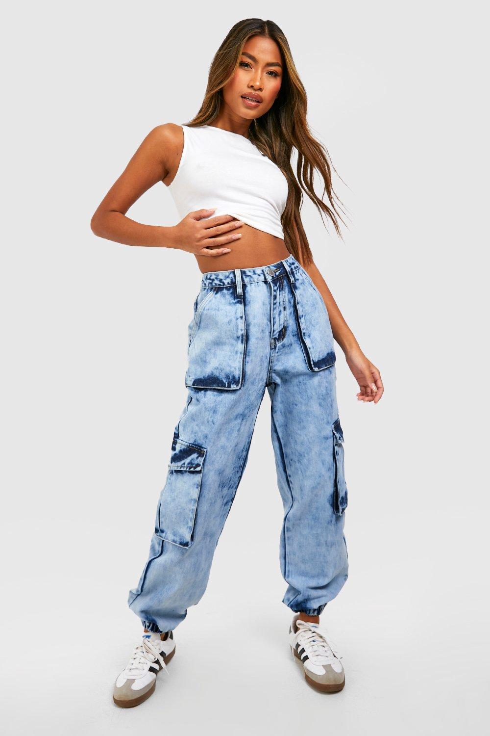 Women s Overdyed High Waisted Cargo Jogger Jeans Boohoo UK